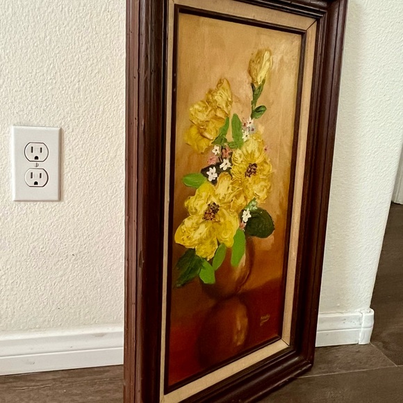 Vintage Original Oil Painting of Yellow Flowers In Vase by Andy 15/26 Framed - Picture 13 of 15